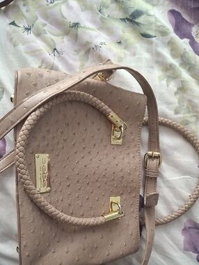 BEBE Taupe Ostrich-Embossed Satchel with Gold Hardware, Great Condition